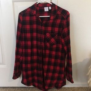 Tunic Length BP Red Plaid Button Down